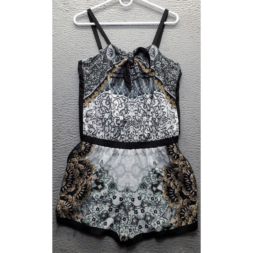 Hale Bob Cabana Romper Womens Large Multi Abstract Print Sleeveless Tie Front